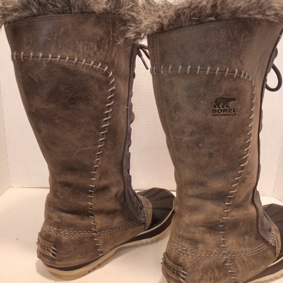 SOREL Cate Women's Sz 5US/36EU Gray Tall Fur Lined Snow Boot Lace-Up - Picture 10 of 13